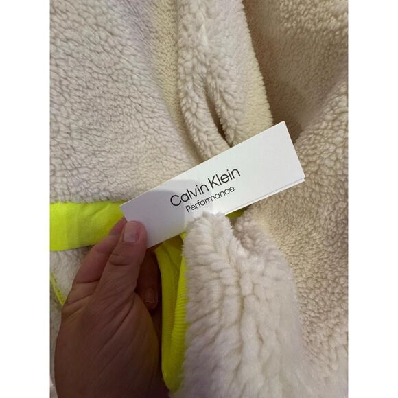 nwt ck calvin klein performance fleece reversible neon yellow jacket coat sherpa - Picture 2 of 6